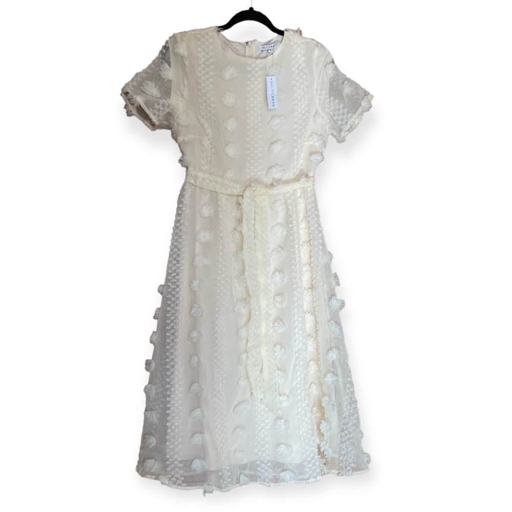 Baltic Born womens ivory white cream short sleeve midi dress size small NWT new